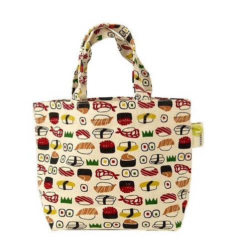 ミニトートバッグ　内ポケット付　おすしWH 全体画像